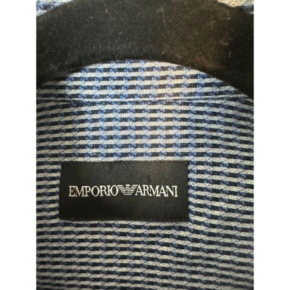 Emporio Armani Blue Black White Check Plaid Long Sleeve Button Shirt 40 15.5 - Picture 4 of 6